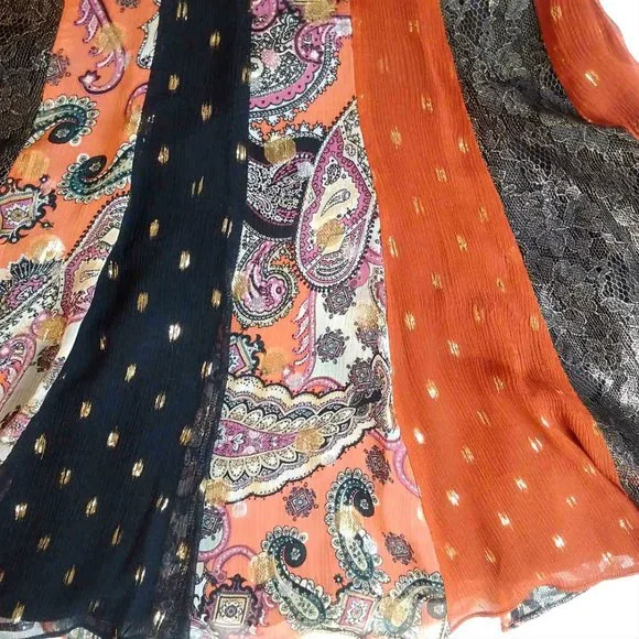 NWT Muse Empire Waist Silk Crepe Lace Multicolor Multi Pattern Knee Leng… - Picture 5 of 10